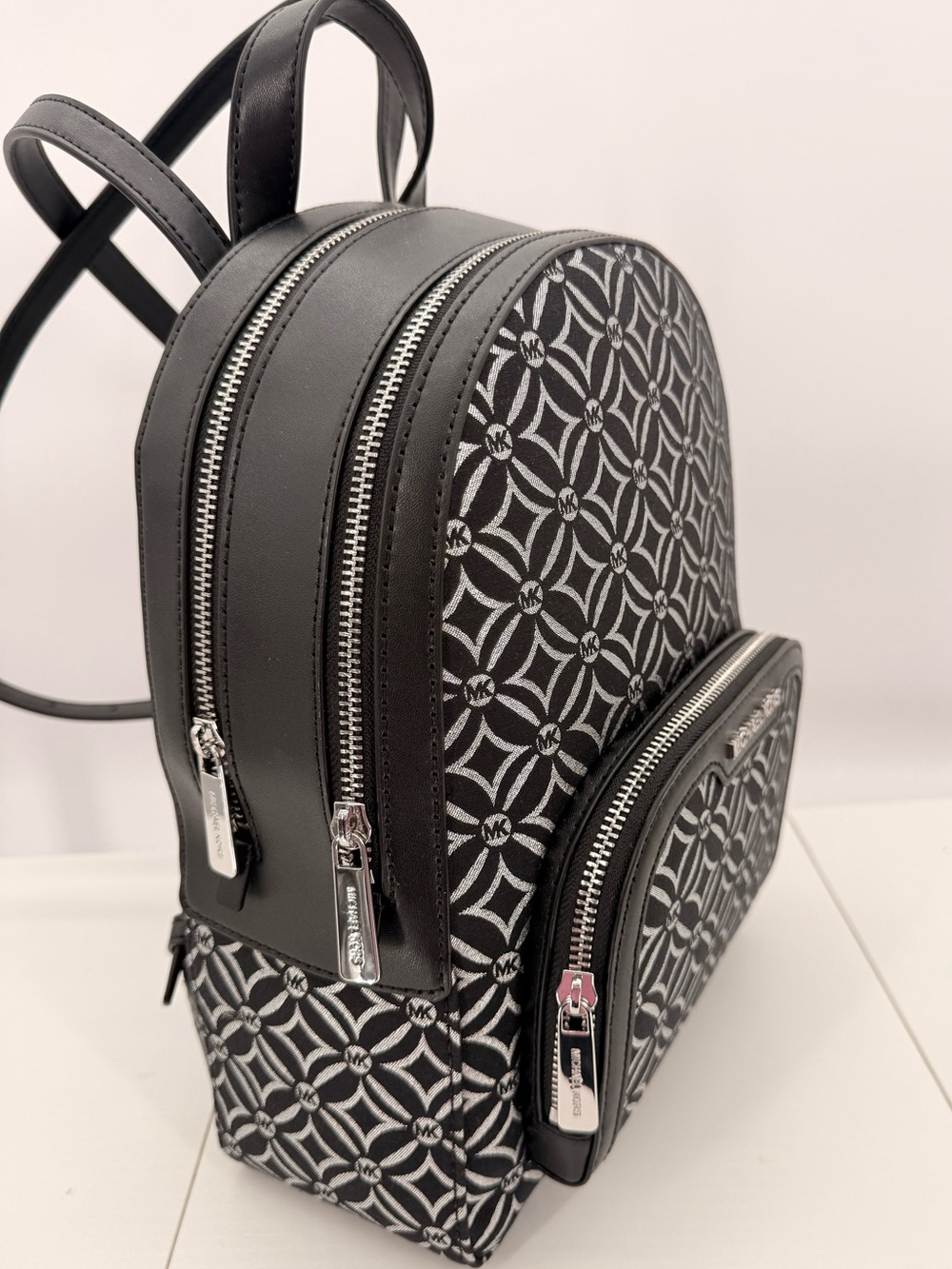 MICHAEL KORS Jaycee Medium Backpack NWT Black White MK Logo Bag - Picture 4 of 13